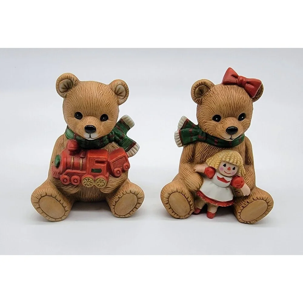 Homco Teddy Bear Figurines Christmas W/ Train and Doll 5560